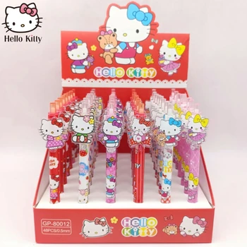 Sanrio Risanka Gel Peresa 48pcs Hello Kitty Srečno Novo Leto Ustvarjalne 0.5 Črno Šolo Stationery Office Podpis Pero na Debelo