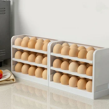 30 Omrežij Jajce Škatla za Shranjevanje Obračanje 3 Segmenti, Hladilnik Jajca Organizator Posode prihranijo Prostor Kuhinjski Pripomoček Jajca Imetnik Posodo Primeru