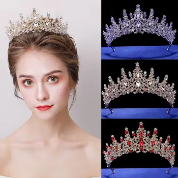 Baročni Slog Kristalno Kron Moda Enakomerno Luksuzni Princesa Tiaras Zlitine Sijoče Poročne Glavo Ženske