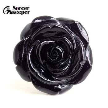 Debelo Roko Carving Kristal Rose Cvet Naravno Črno Agate Kamen Obesek DIY Moški Ženske Ogrlica Za Nakit, Izdelava BO338