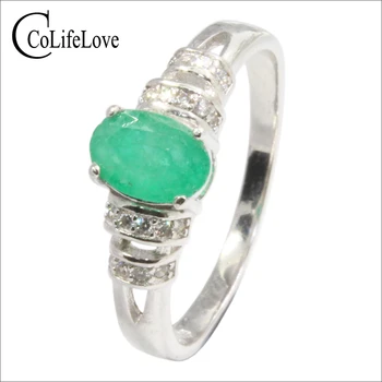 Klasična smaragdno srebrni prstan za žensko, 5 mm * 7 mm naravnih smaragdni prstan trdna 925 sterling srebro smaragdno fine nakit dekle darilo