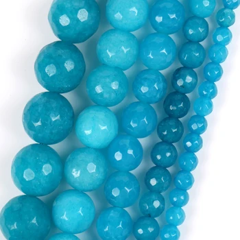 Naravni Kamen Biseri 4 mm-12 mm Gladko Modra Jades Chalcedony Krog Kroglice za Nakit, Izdelava Diy Zapestnico, Ogrlico Pribor 15