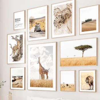 Prilagodljiv Afriške Savane Lev, Slon, Leopard Retro Avto Dnevna Soba Dekoracijo Poster Tiskanje Zidana