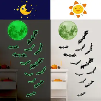 Omamljanje Učinek 3D Stenske Nalepke Luna Bat Vzorec Dekoracijo Sten Luna Decors Žareti V Temno Za Spalnici Otroški Sobi Vrtec