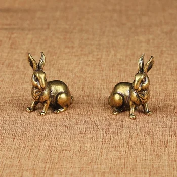 1 Par Starinsko Baker Nebesno Lucky Rabbit Kip Okraski Letnik Trdni Brass Živali Miniaturne Figurice Čaj Pet Namizno Dekoracijo