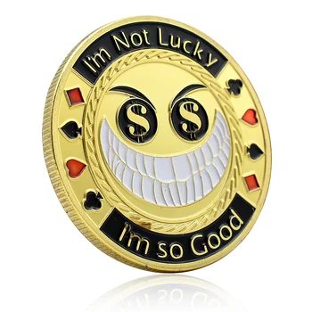 Poker Sim-Guard Čip Zlatnik Srečen Spominske Plošče Kovinske Nasmejan Obraz Blokov Zbirateljskih