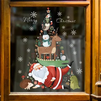 Novo Božično Dekoracijo Okno Nalepke Darila Santa Merry Christmas Ogledalo Nalepke Xmas Tree Steklo Nalepke Novo Leto 2023