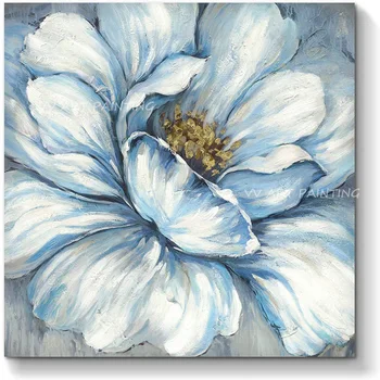 100% Ročno modro beli cvet, preprost slog, nordijska krajine oljno sliko za domov livng soba, pisarna, kuhinja dekoracijo