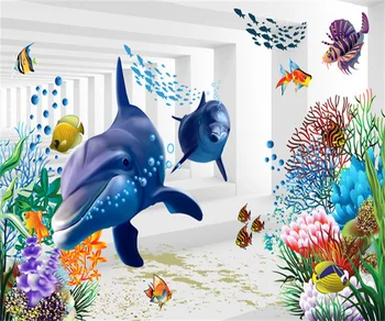 Nordijska sveže podvodni svet rib šolski otroški sobi TV ozadju steno stensko po meri fantje in dekleta spalnica 3D ozadje