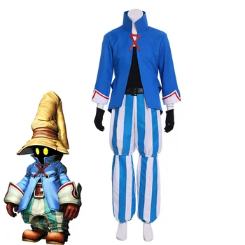 Igra Final Fantasy Vivi Ornitier Cosplay Kostum za Moške Modro Jopico Plašč Črtaste Hlače Halloween Enotne Obleke po Meri