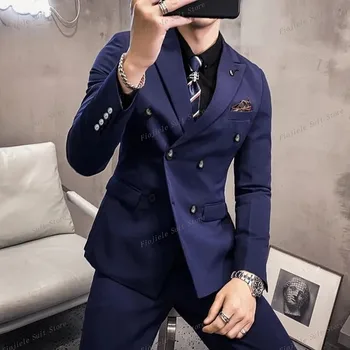 Tuxedos Jopič Hlače High-end Boutique Moda Barva Priložnostne Poslovnih Urad za Moške Dvojno zapenjanje Obleko Poročno Obleko Stranka
