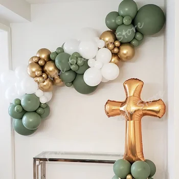 Krst Retro Zeleno Beli Balon Garland Pon Baptême Krst Križ Balon za Otroka, Prvo Obhajilo Baby Tuš Stranka Dekor