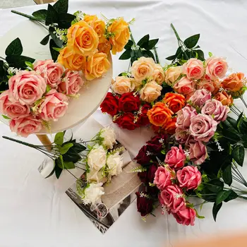 Umetni Evropske Rose Šopek Simulacije Svile Cvet, Poroka, Nevesta, Ki Ima Cvetje Doma Dnevna Soba, Vrt, Namizno Dekoracijo
