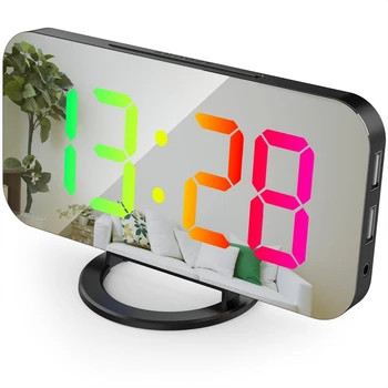 Digitalna Budilka RGB Pisane Velik Zaslon Ogledalo, Alarm Ura Datum Prikaz Soba Dekoracijo