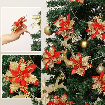5pcs 14 cm Bleščice za Božično Drevo, Umetne Rože, Božični Okraski 2023 Doma Navidad Cvetje Okraski Božič Novo Leto Dekor