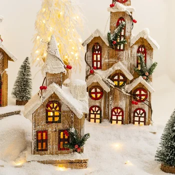 Božični Luči LED Svetlobna Lesena Hiša Vesel Božič Okraski za Dom DIY Doma Božični Okraski Okraski Božič