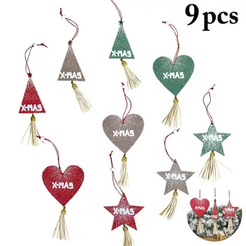 9PCS Leseni Poslikani Božič Viseči Okras Lesa Srce Star Drevo Obliko Božič Drevo Ornament Pismo Tassel Dekoracijo Znak