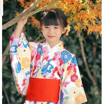 Novost Cvjetnim Tiskanja Otrok Stranka Obleko Japonski Slog Baby Dekle Kimono Obi Otroci Letnik Yukata Fant Dekle Kostum Cospaly