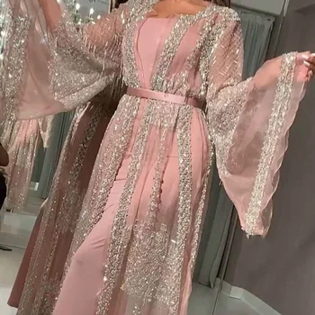 2 Pices Afriške Luksuzni Femme Kimono Tam Kaftan Haljo Dubaj Islam Hidžab Muslimansko Obleko Abaya Caftan Marocain Katar Oman Turčija Oblačila