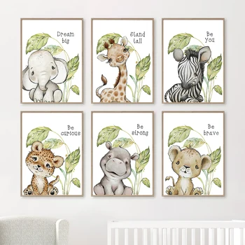 Listnih Slon, Žirafa, Zebra, Lev, Leopard Wall Art Platno Slikarstvo Nordijska Plakatov In Fotografij Stenske Slike Otroci Soba Dekor