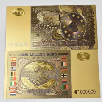 Zlato Folijo Bankovec za En Milijon Barvnih Euro Papir Opomba Evropske Replika Valuta za Zbiranje Valuti Obrti