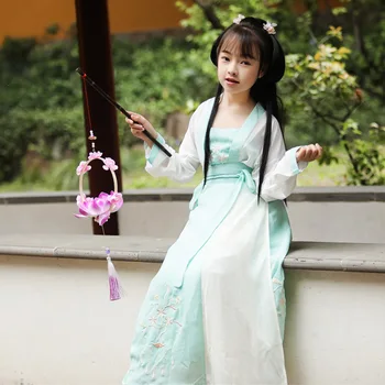 Dekleta Jeseni Novi Kitajski Slog Vezenje Hanfu Tri Kos Obleko Fluffy Princess Krilo Stranke Večer Uspešnosti Vestido Kostum