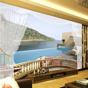 wellyu de papel parede ozadje po Meri 3D pogled na morje, balkon turistični TV ozadju stene steno papirjev doma dekor