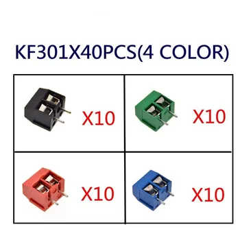 40PCS/VELIKO KF301-2P KF301-5.0-2P KF301 Vijak 2Pin 5,0 mm Ravne Pin PCB Vijak Blok 4 barva črna/rdeča/zelena/modra