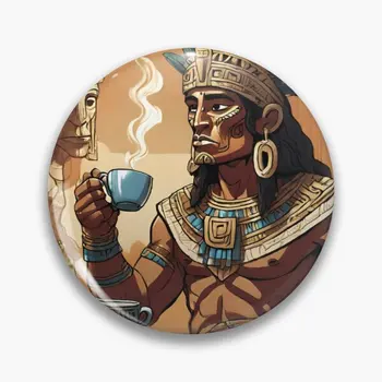 Azteški Kralj Uživanje Kave Pin Mehko Gumb Pin Ovratnik Ljubimec Oblačila Za Ženske Modni Broška Ustvarjalne Kovinski Dekor Nakit River Pin