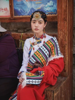 Tibera Robe za Ženske Rdeča Pomlad Jesen Kitajski Tradicionalni Slog Maguba Obleke Kamba Kostum Tibera Obleko Tibera Oblačila