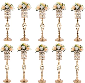 10 Kos Kovine Diamantni Kristal Poroko Centerpiece Vaze za Mize Zlati Cvet Imetniki Centerpiece Cvet Stoji za Poroko - Al