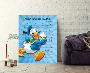 Disney Risanke Plakat, Donald Duck, Ko Želite, Na Star Partitura Wall Art Platno, Umetnine, Art, Tiskanje Doma Dekor Slikarstvo