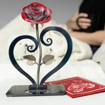 Kovanega Železa Rdeča Kovinski Rose s Srcem Oblikovan Stojalo Za Punco Valentinovo Darilo Obletnica Dar Večnega Rose Ornament