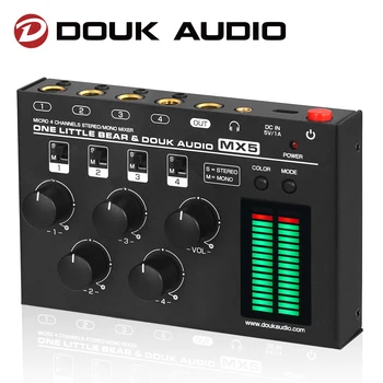 Douk Avdio MX5 4-Kanal Mixer (Ultra Low-Noise Stereo/Mono Line Mešalnik Dvojno LED Merilnik Ravni za Klub/Bar/Studio 5