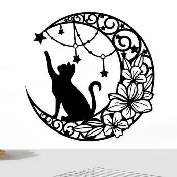 Kovinsko Črna Mačka Stenski Dekor Luna In Mačka Črna Stenske Slike Dekor Silhueto Kovanega Železa Mačka Umetnosti Silhueto Dekor Za Kuhinjo