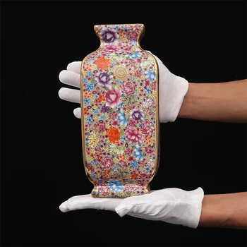 1930 Vaza Mešane Barve Kitajski Starinsko Porcelanasta Vaza Qing Zlato Kvadratnih Cvet In Ptic, Keramične Vaze Za Dekor