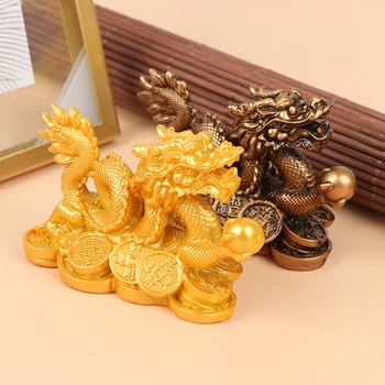 Smole Kitajski Auspiciou Srečen Zlato Bogastvo Zmaj kipec kiparstvo Feng Shui Dekoracijo Doma Spalnica office Desktop Figur