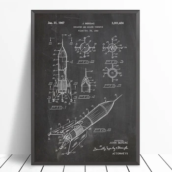 Raketo Patent Letnik Plakat Wall Art Natisne Vesolje Vesoljsko Ladjo Načrt Platno Slikarstvo Stenske Slike Art Dekor