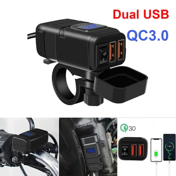 QC 3.0 motorno kolo Dvojno USB Quick priključek za Polnilnik 12V Napajalni Adapter Vtičnice z LED Voltmeter Na Off Stikalo za Avto ATV
