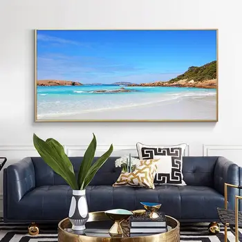 Plaže, Modro morje Seascape Wall Art Platno Slikarstvo Poster Tiskanje Umetnosti Stenske Slike