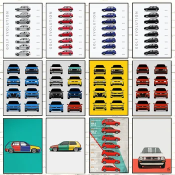 Svetovni Avto Plakat Umetnosti Golf Razvoj VW Mk1-8 Slikarstvo Smešno Wall Art za Kava Bar Kawaii Soba Dekor Platna, Plakati, Doma Dekor