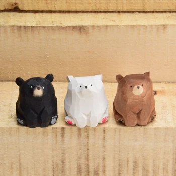 1Pcs Mini Nosijo Lesene Figurice Srčkan Ročno Izrezljane iz Masivnega Lesa Nosijo Mini Polarni Medved Obrti Okraski Tabel Okrasite Otroci Darila