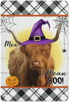 Moo mislim Boo Krava Bučna Kmetijsko Letnik Plakat Smešno Črni Klobuk Halloween Plakat Darilo za Halloween Dekoracijo Letnik