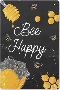 Bee Happy Kovinski Tin Prijavite Letnik Znaki Kmečko Wall Art Dekor Vrta Plaketo Plakat Umetnine Darilo za Domače Kmetije