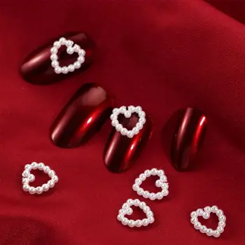 20pcs Bela Čar Pearl 3D Nail Art Okraski v obliki Srca Oblikovanje Nakita Modni Manikura Dodatki